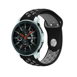 Silicone Sport Strap, black/grey, on a watch, 3/4 front view