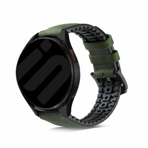Leather / Silicone Strap, green, on a watch, 3/4 front view