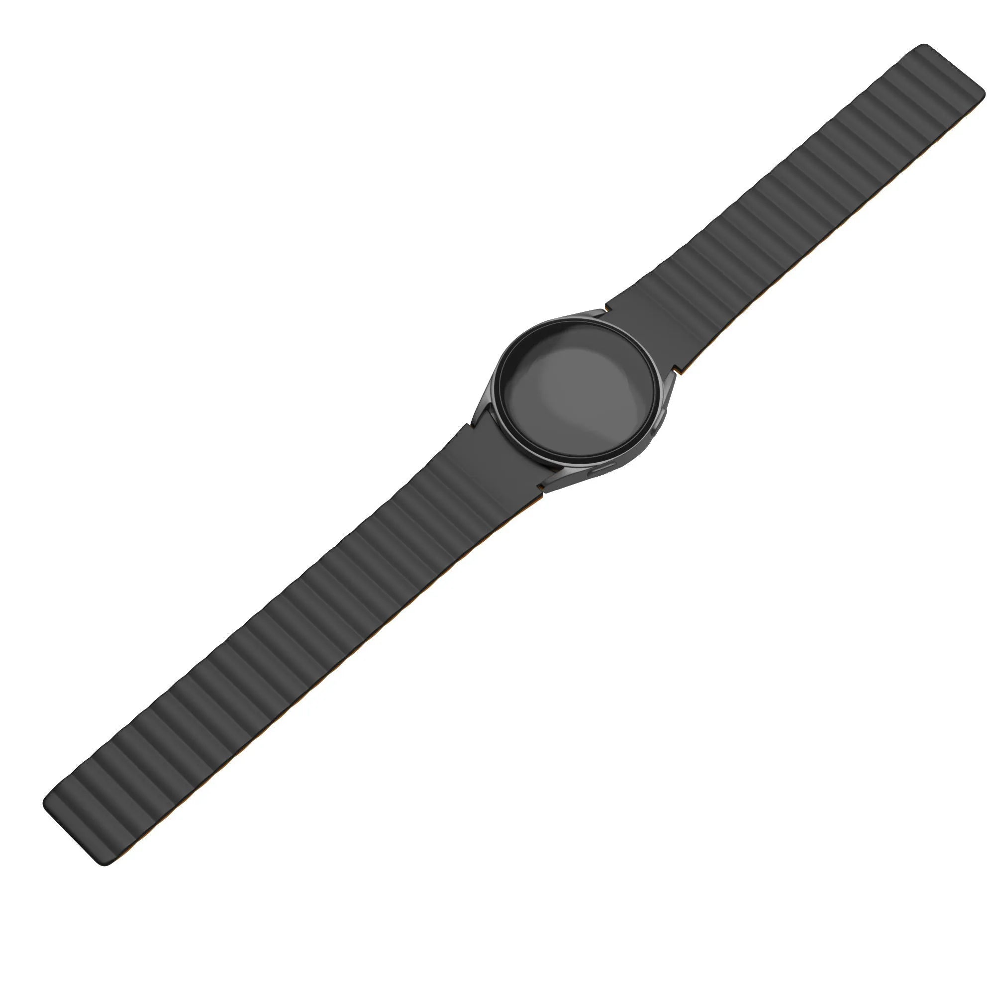 Magnetic Silicone Strap, black/orange, on a watch, 3/4 front view