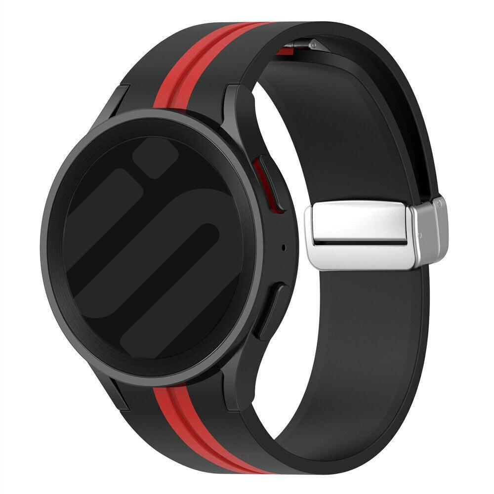 Silicone Magnetic Sport Strap, black/red, on a watch, 3/4 front view