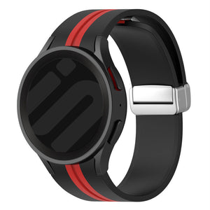 Silicone Magnetic Sport Strap, black/red, on a watch, 3/4 front view