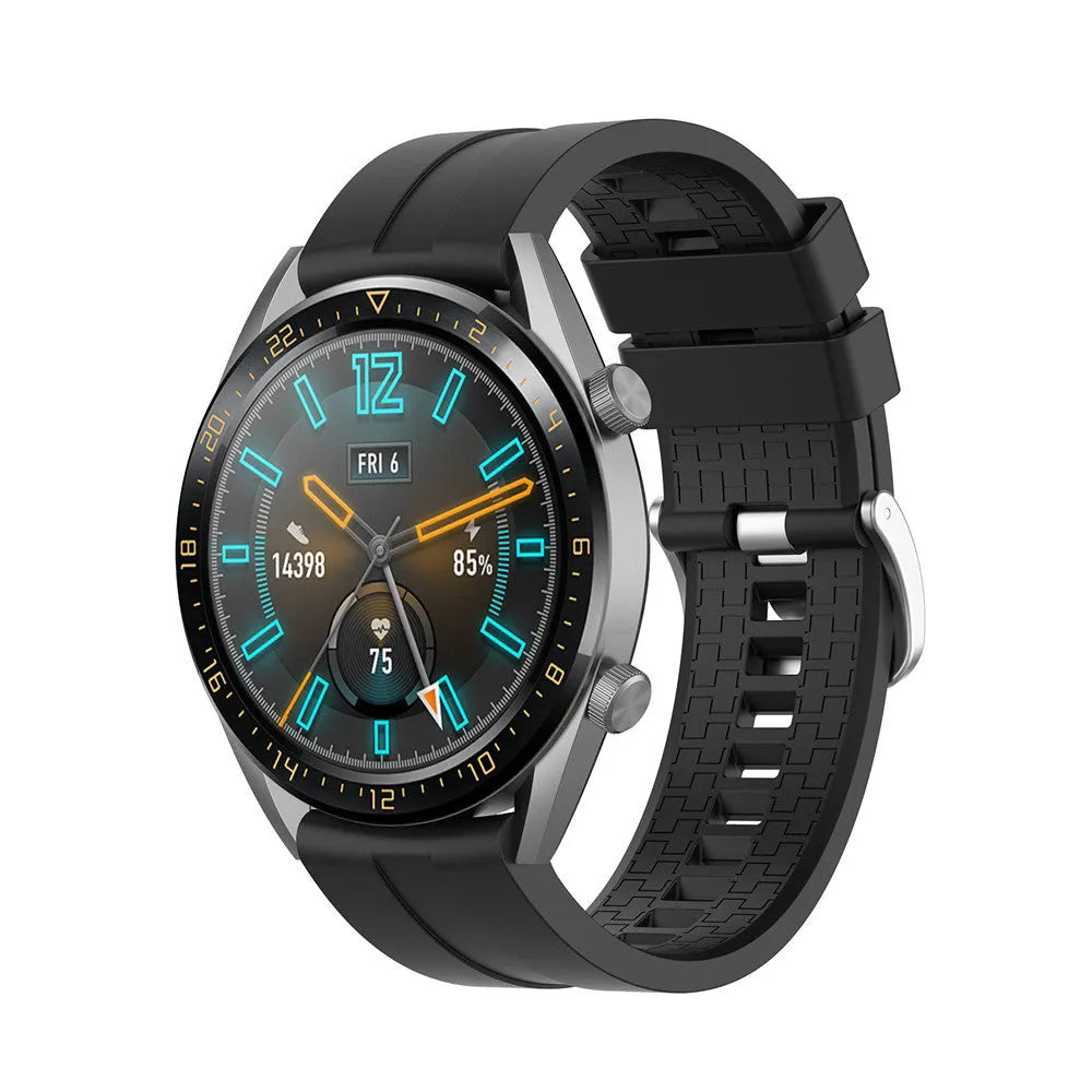 Silicone Strap 'Extreme', black, on a watch, 3/4 front view