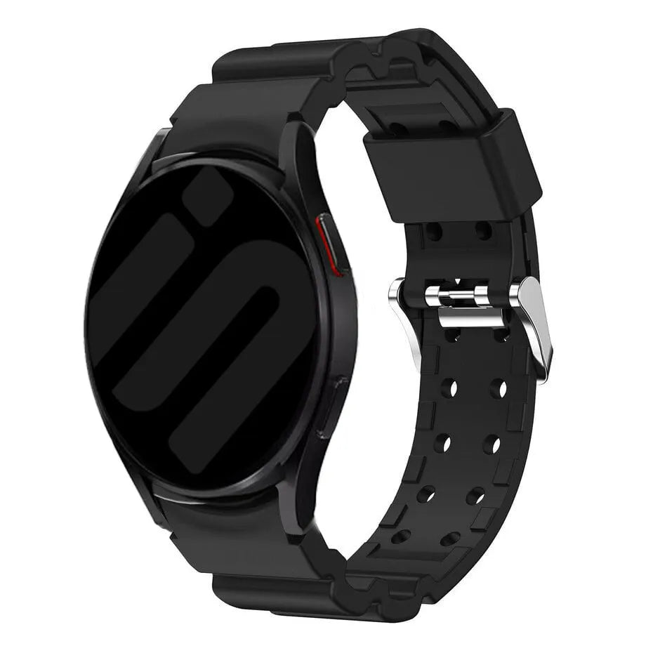 Silicone Strap 'Armour', black, on a watch, 3/4 front view