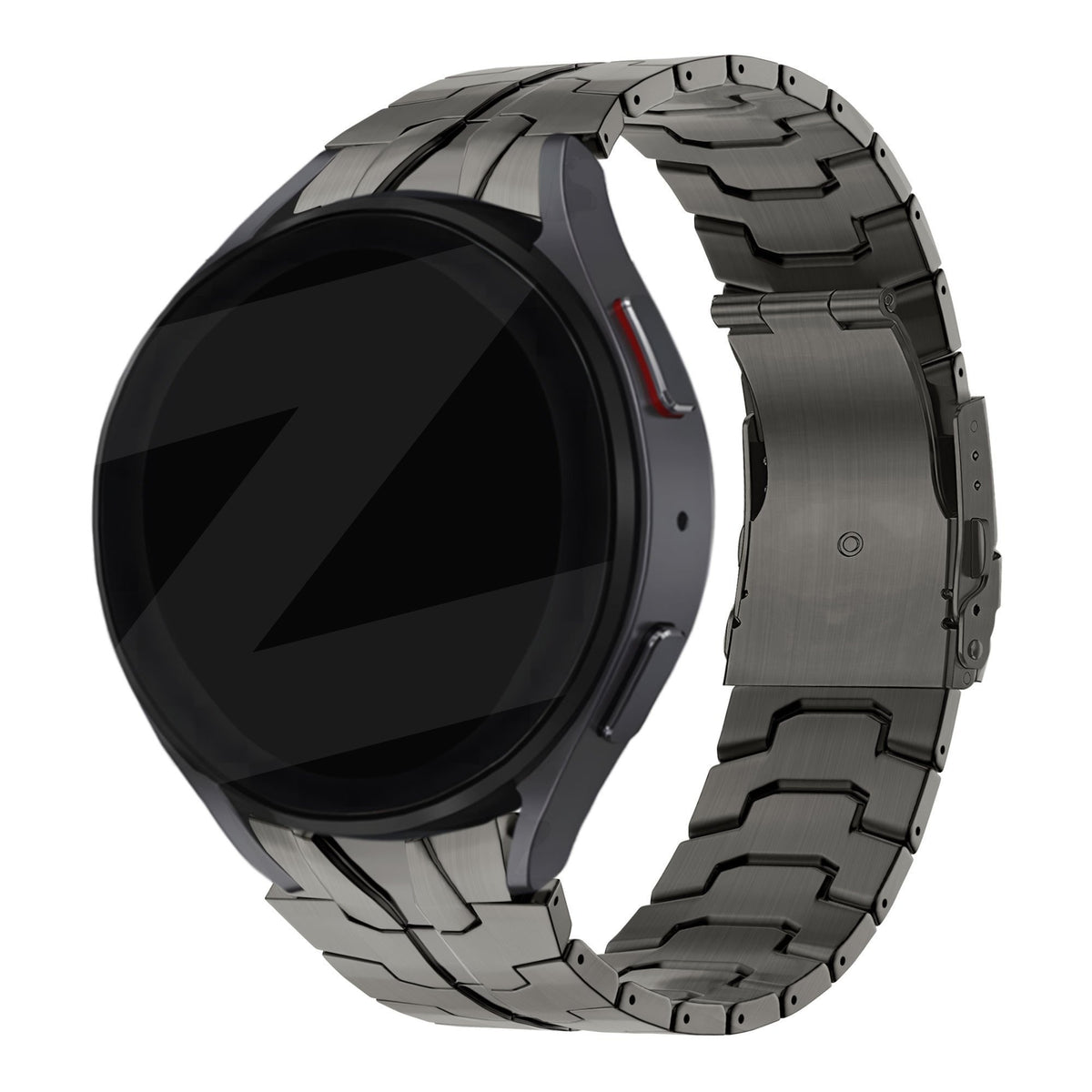 Steel Strap 'Iron', graphite, on a watch, 3/4 rear view