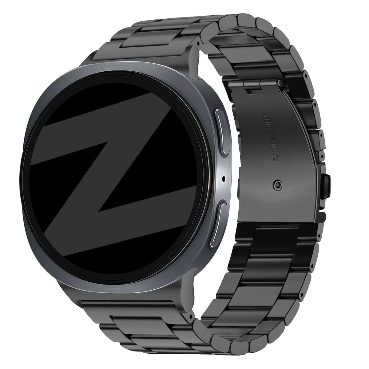Steel Strap 'Classic', black, on a watch, 3/4 rear view