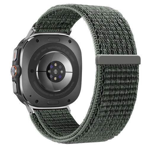 Nylon Loop Strap, grey-green, on a watch, 3/4 rear view