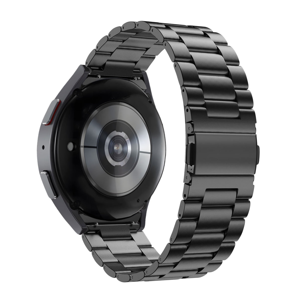 Titanium Strap 'Classic', black, on a watch, 3/4 rear view