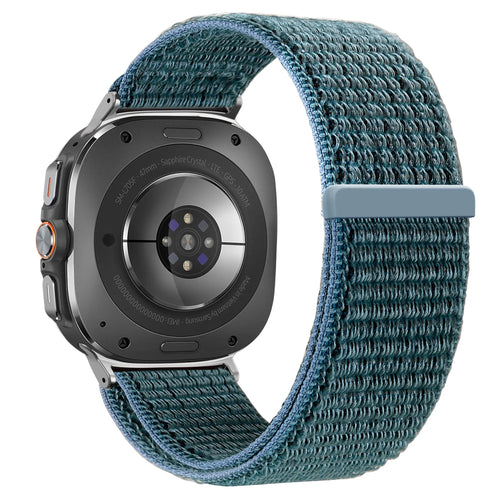 Nylon Loop Strap, blue-green, on a watch, 3/4 rear view