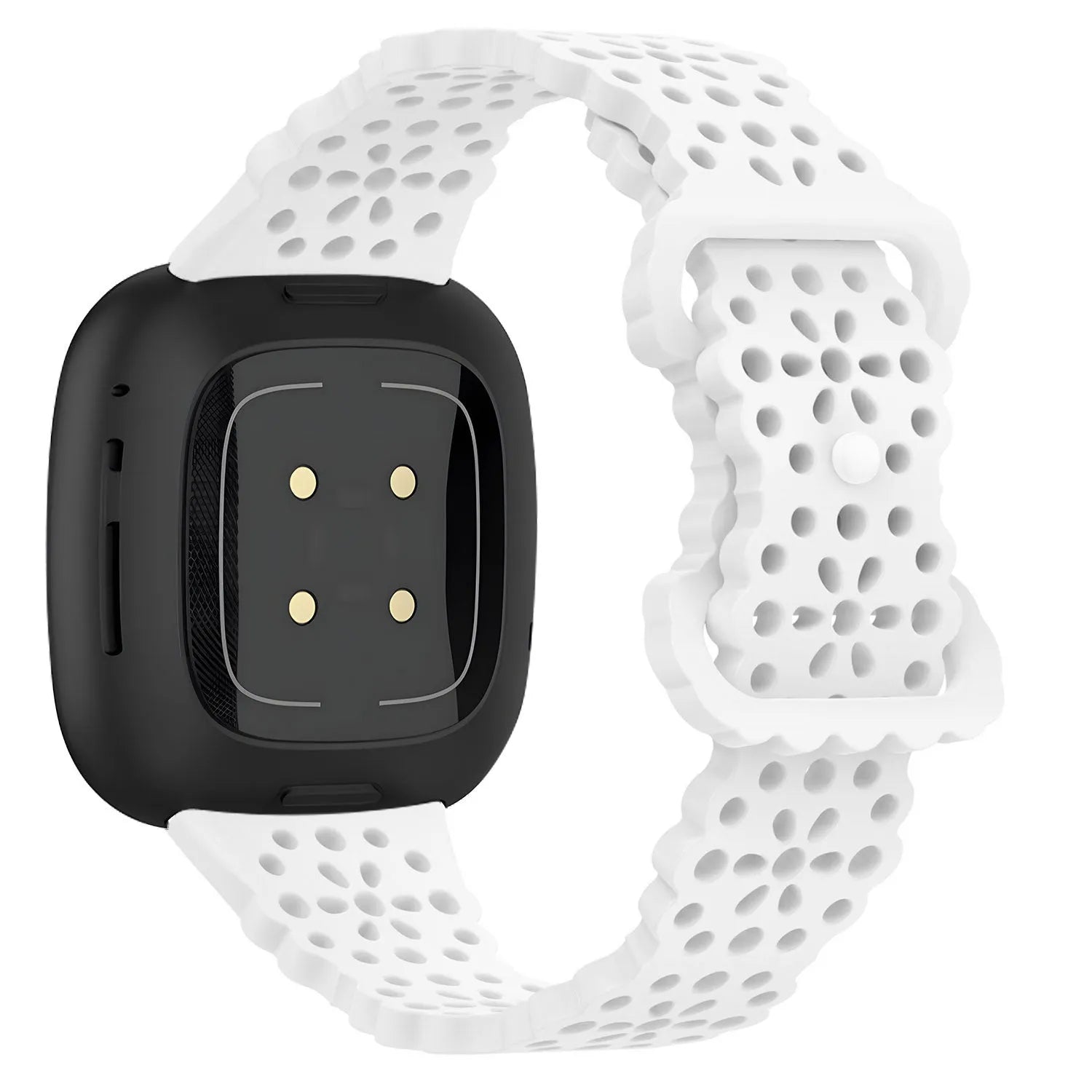 Patterned Silicone Strap, white, on a watch, 3/4 rear view