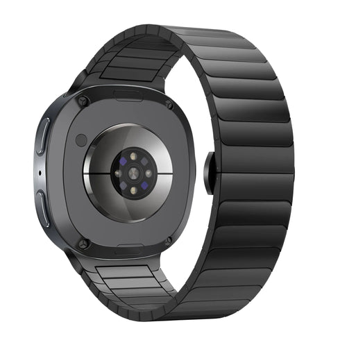 Steel Strap 'One Bead', black, on a watch, 3/4 rear view