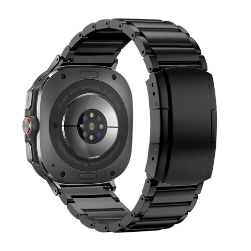Titanium Strap 'Classic', black, on a watch, 3/4 rear view