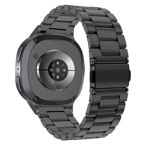 Steel Strap 'Classic', black, on a watch, 3/4 rear view