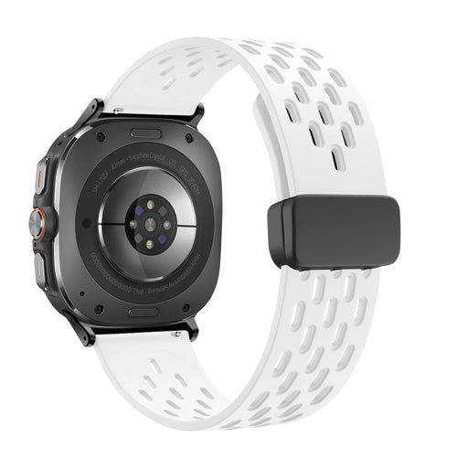 Silicone D-Buckle Sport Strap 'Air', white, on a watch, 3/4 rear view