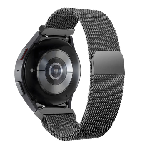 Milanese Loop Strap, black, on a watch, 3/4 rear view