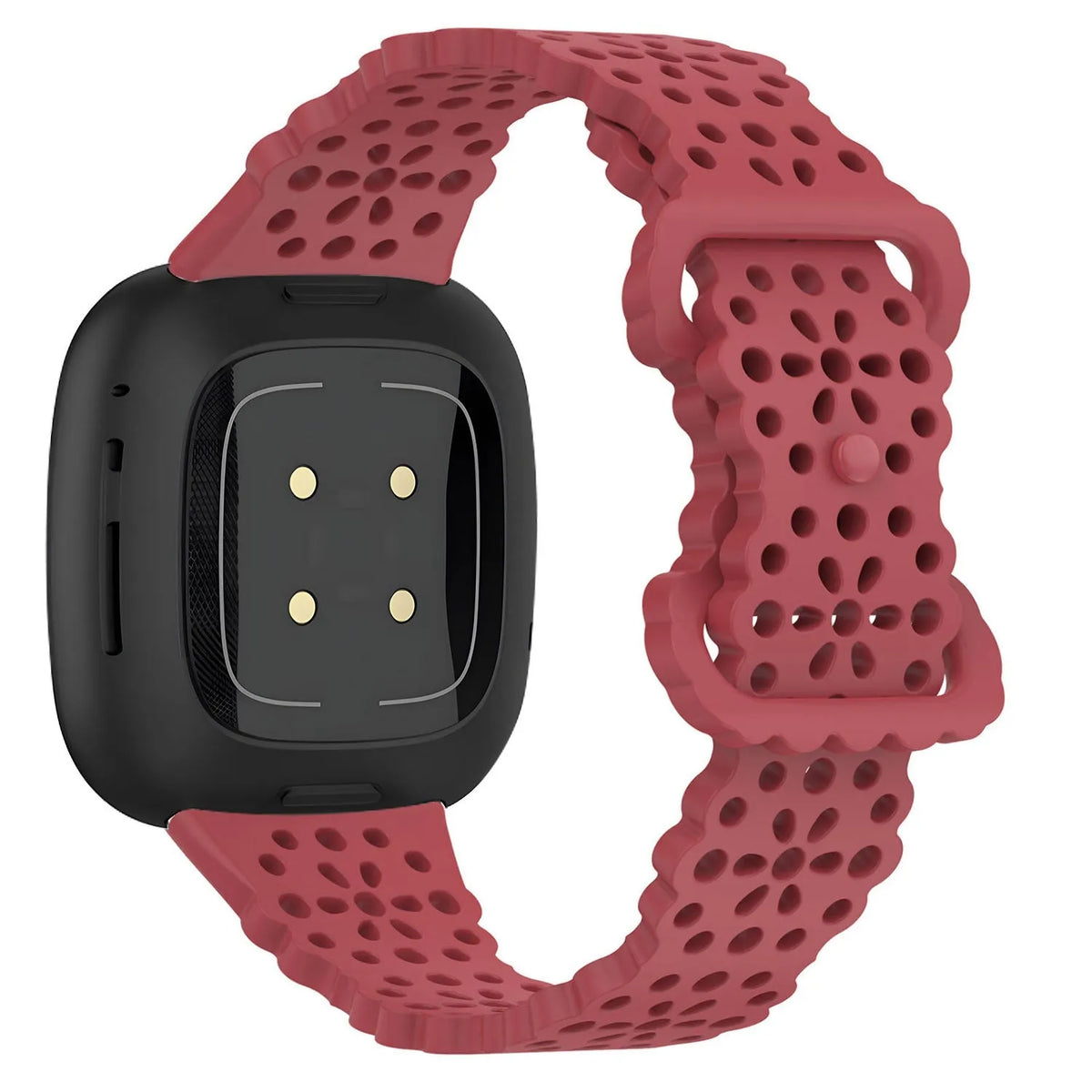 Patterned Silicone Strap, red, on a watch, 3/4 rear view