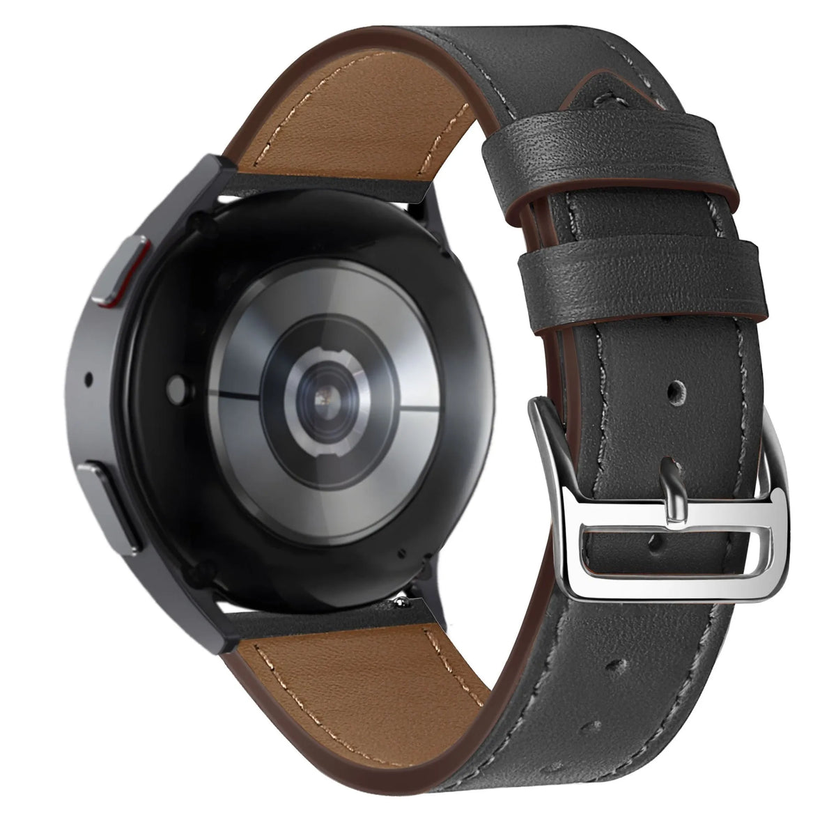 Leather Strap 'Deluxe', black, on a watch, 3/4 rear view