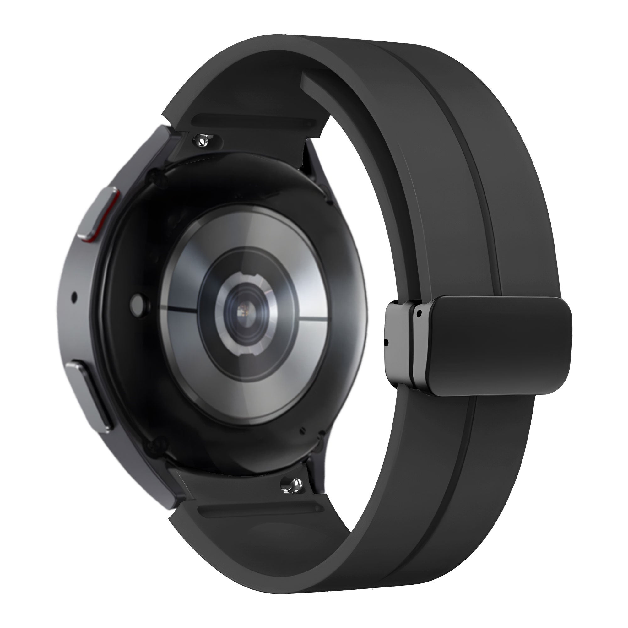 D-Buckle Silicone Strap, black, on a watch, 3/4 rear view
