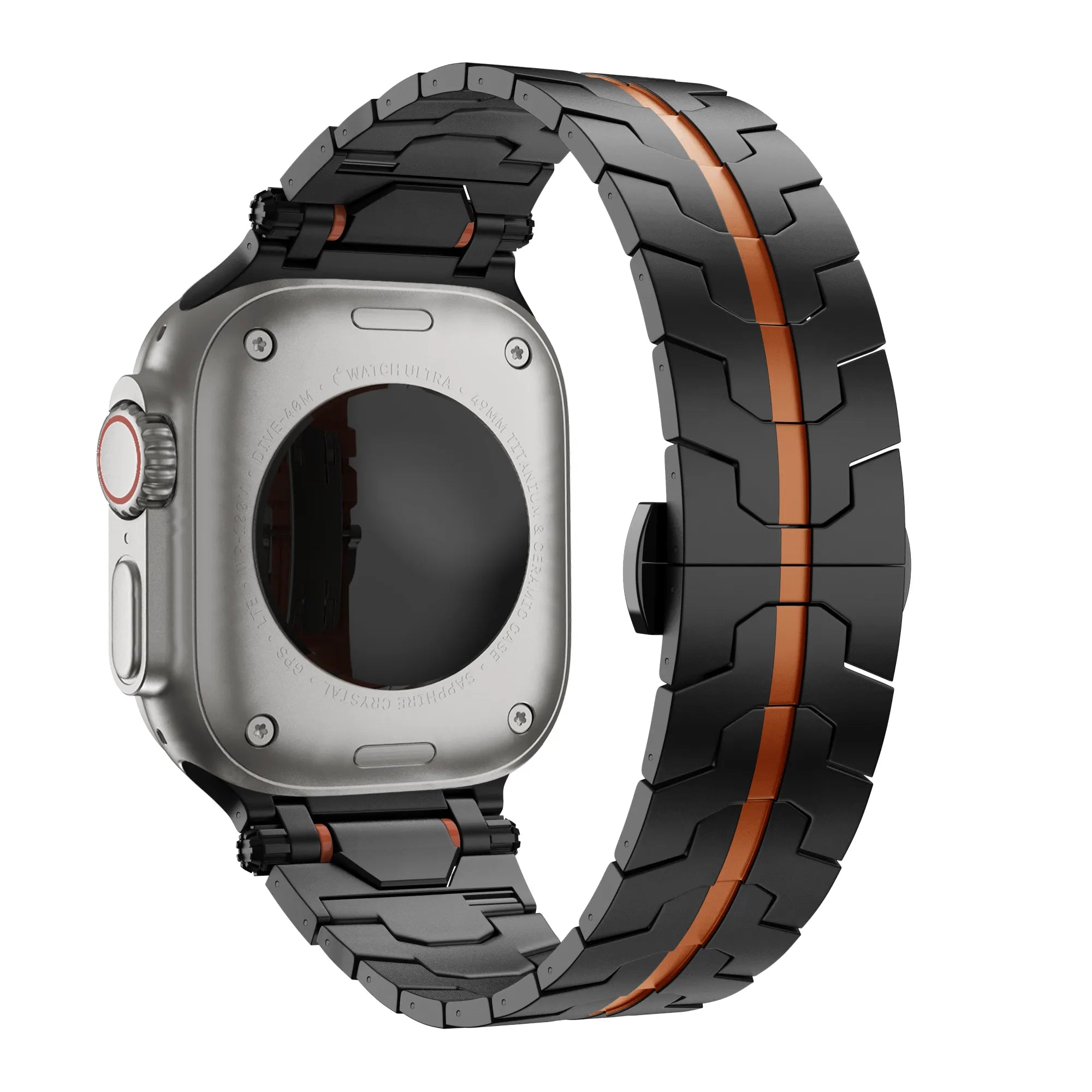 Bandz Apple Watch Gebürstetes Metallarmband 'Deluxe' (Schwarz/Orange)