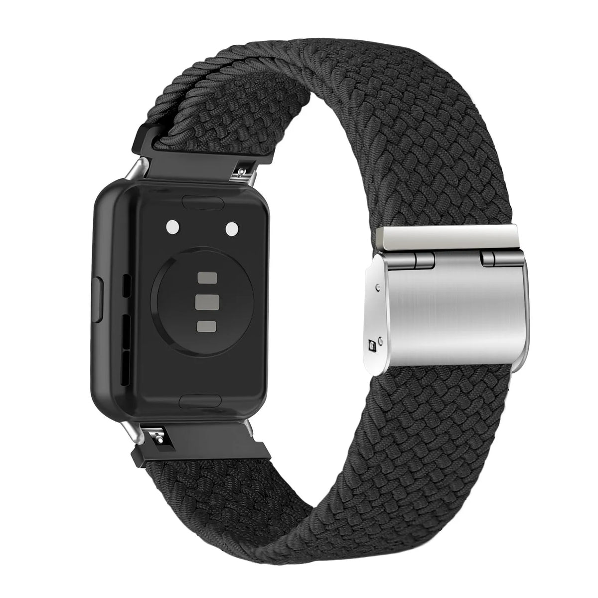 Nylon Adjustable Braided Strap, black, on a watch, 3/4 rear view