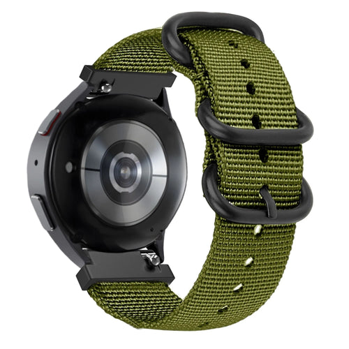 Buckled Nylon Strap, green, on a watch, 3/4 rear view