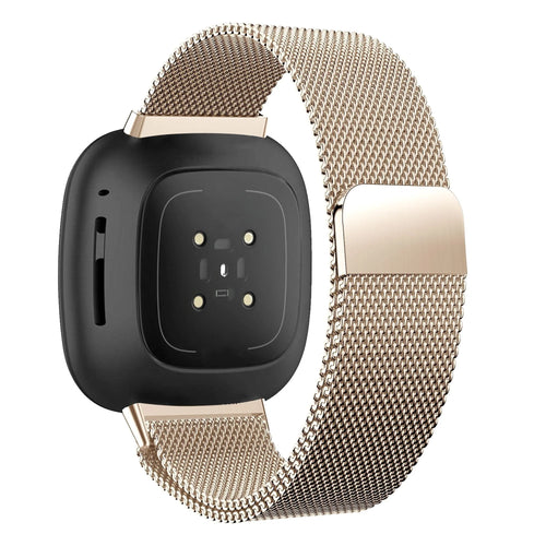 Milanese Loop Strap, rose gold, on a watch, 3/4 rear view