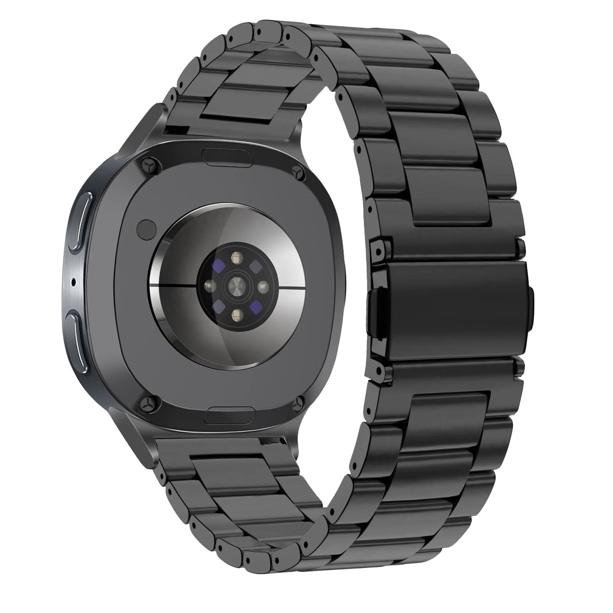 Steel Strap 'Classic', black, on a watch, 3/4 rear view