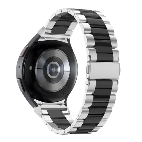 Steel Strap 'Classic', silver/black, on a watch, 3/4 rear view