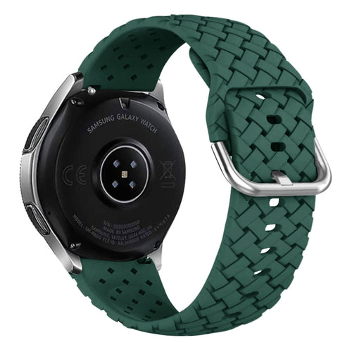 Braided Silicone Strap, dark green, on a watch, 3/4 rear view