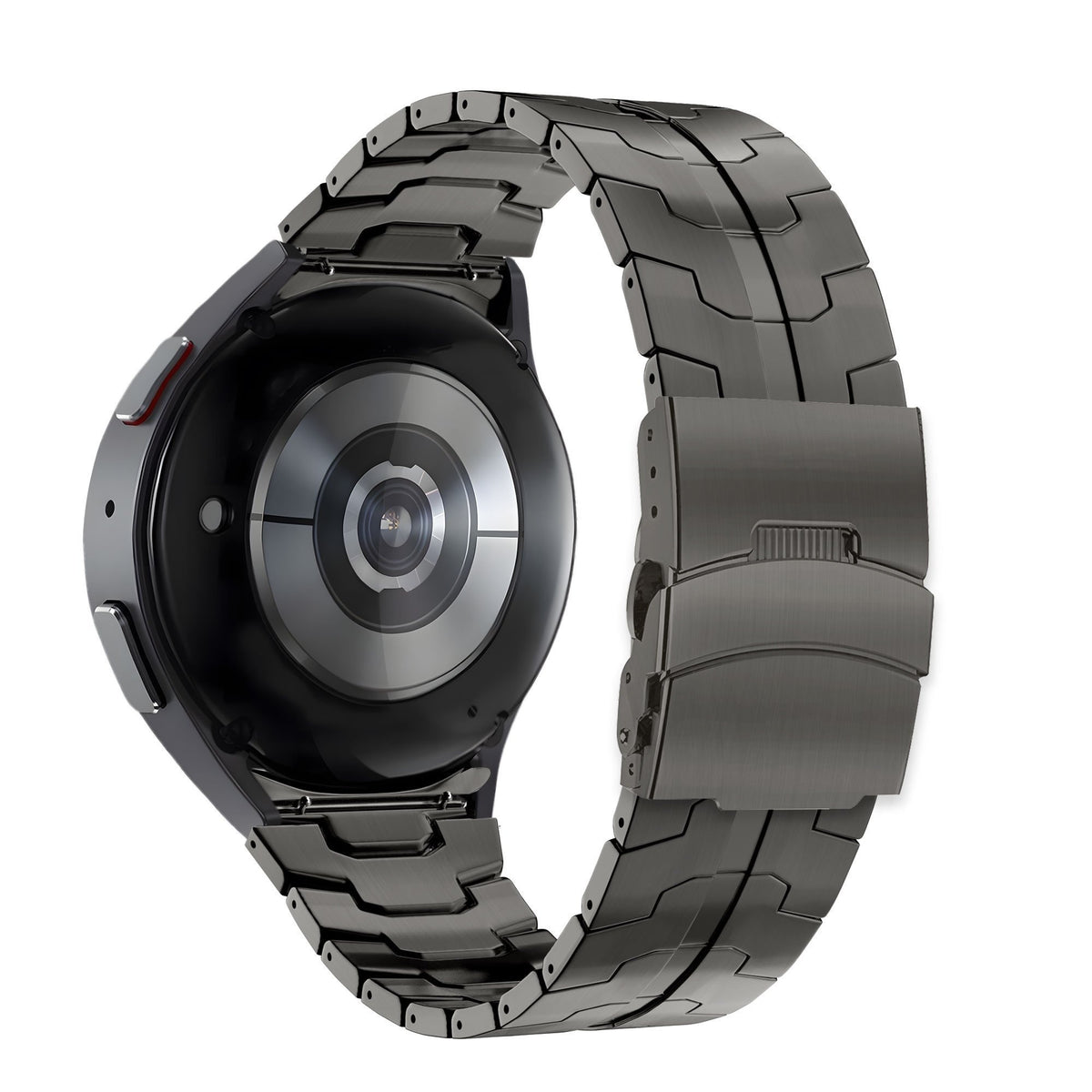 Steel Strap 'Iron', graphite, on a watch, 3/4 rear view