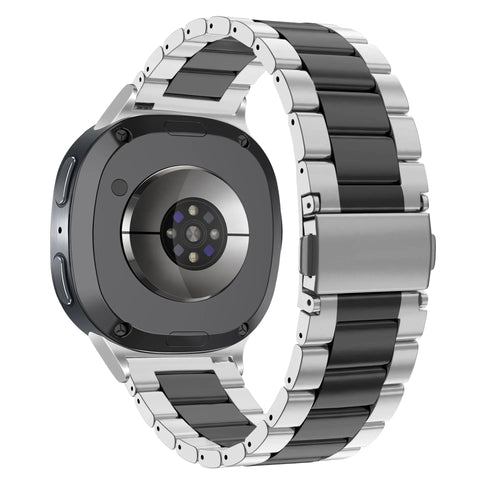 Steel Strap 'Classic', silver/black, on a watch, 3/4 rear view