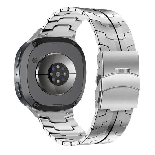 Steel Iron Strap, silver, on a watch, 3/4 rear view