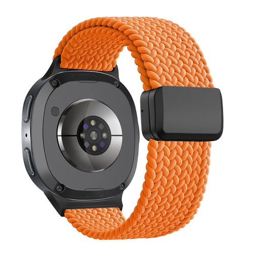 Nylon Braided Strap 'Easy Fit', orange, on a watch, 3/4 rear view