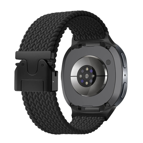 Nylon Braided Strap P-Buckle, black, on a watch, 3/4 rear view