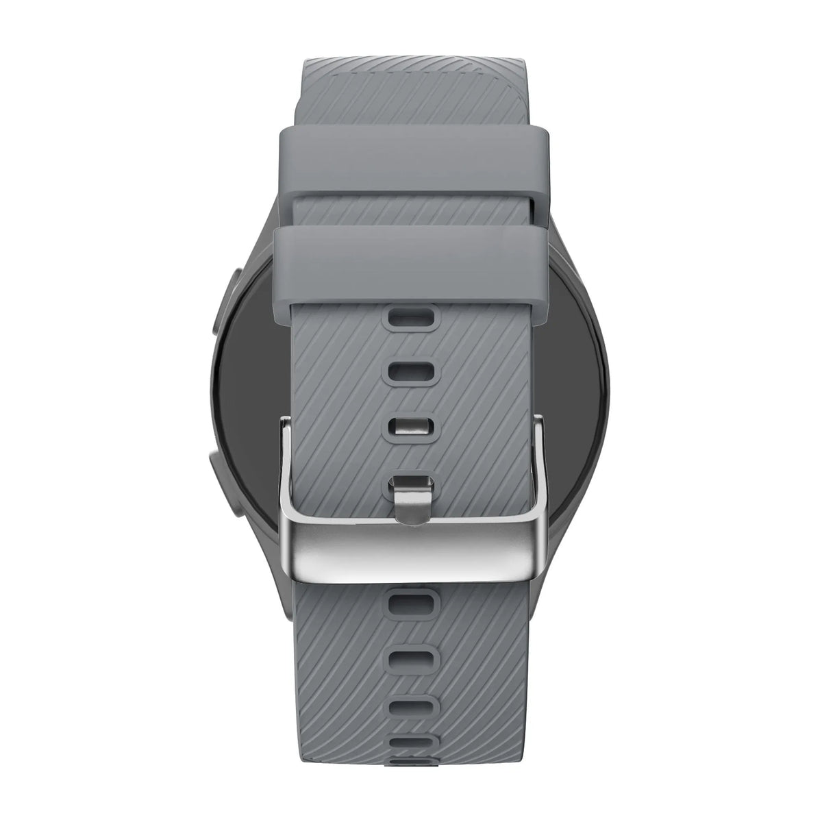 Silicone Strap 'Deluxe', grey, on a watch, 3/4 rear view