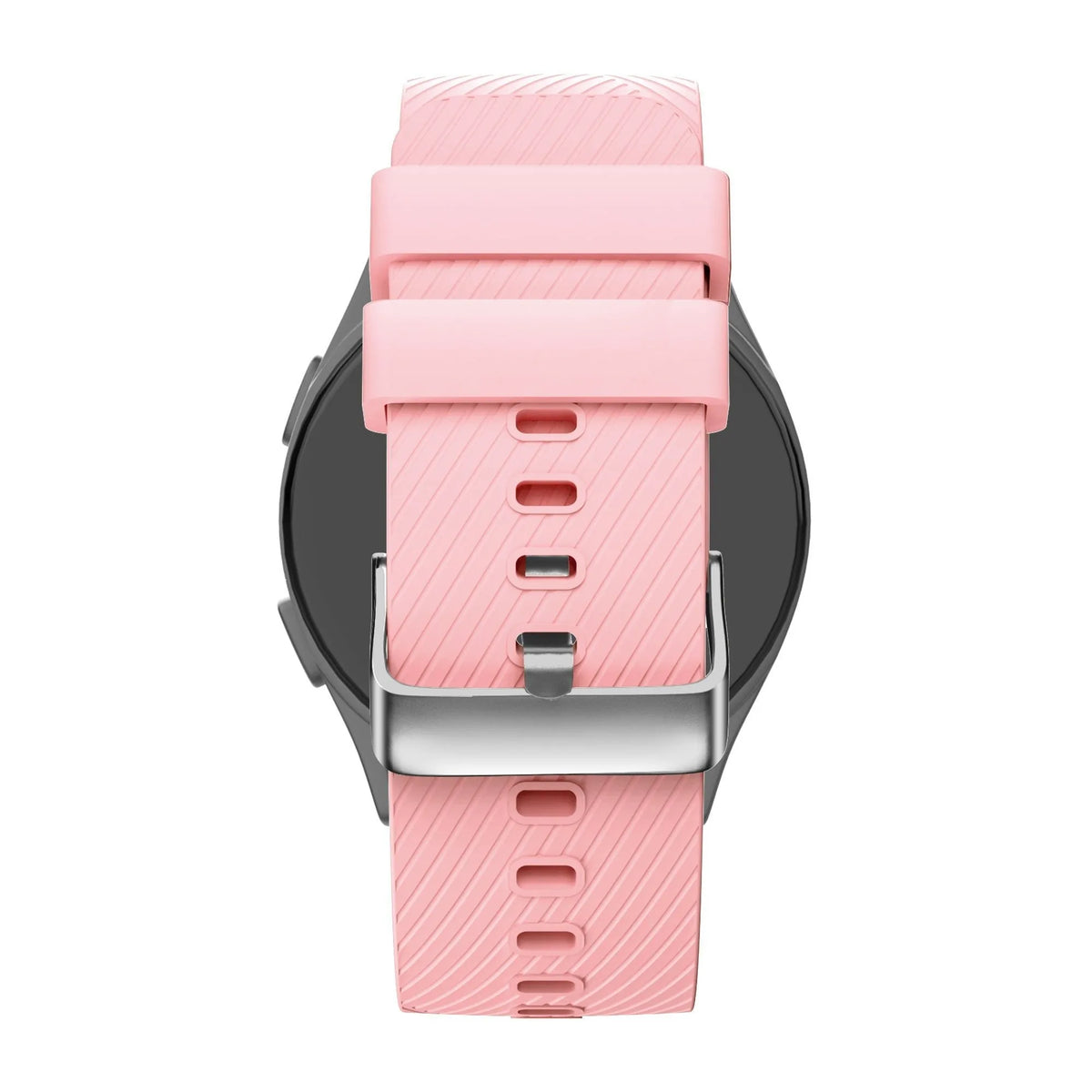 Silicone Strap 'Deluxe', pink, on a watch, 3/4 rear view
