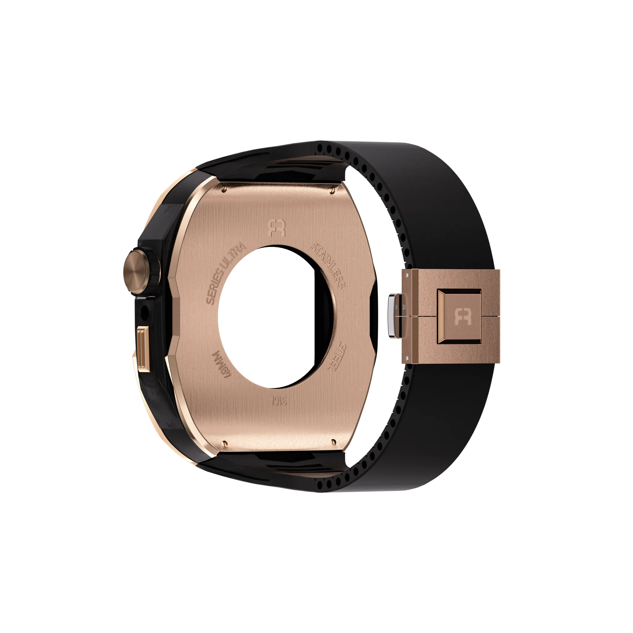 Reqior Apple Watch 45mm Case with Rubber Strap (Rose Gold/Black)