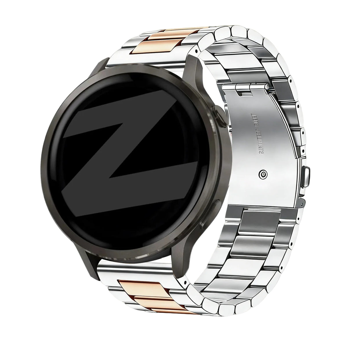 Steel Strap 'Classic', silver/rose gold, on a watch, 3/4 rear view