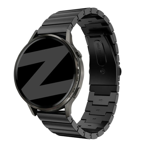 Steel Strap 'One Bead', black, on a watch, 3/4 rear view