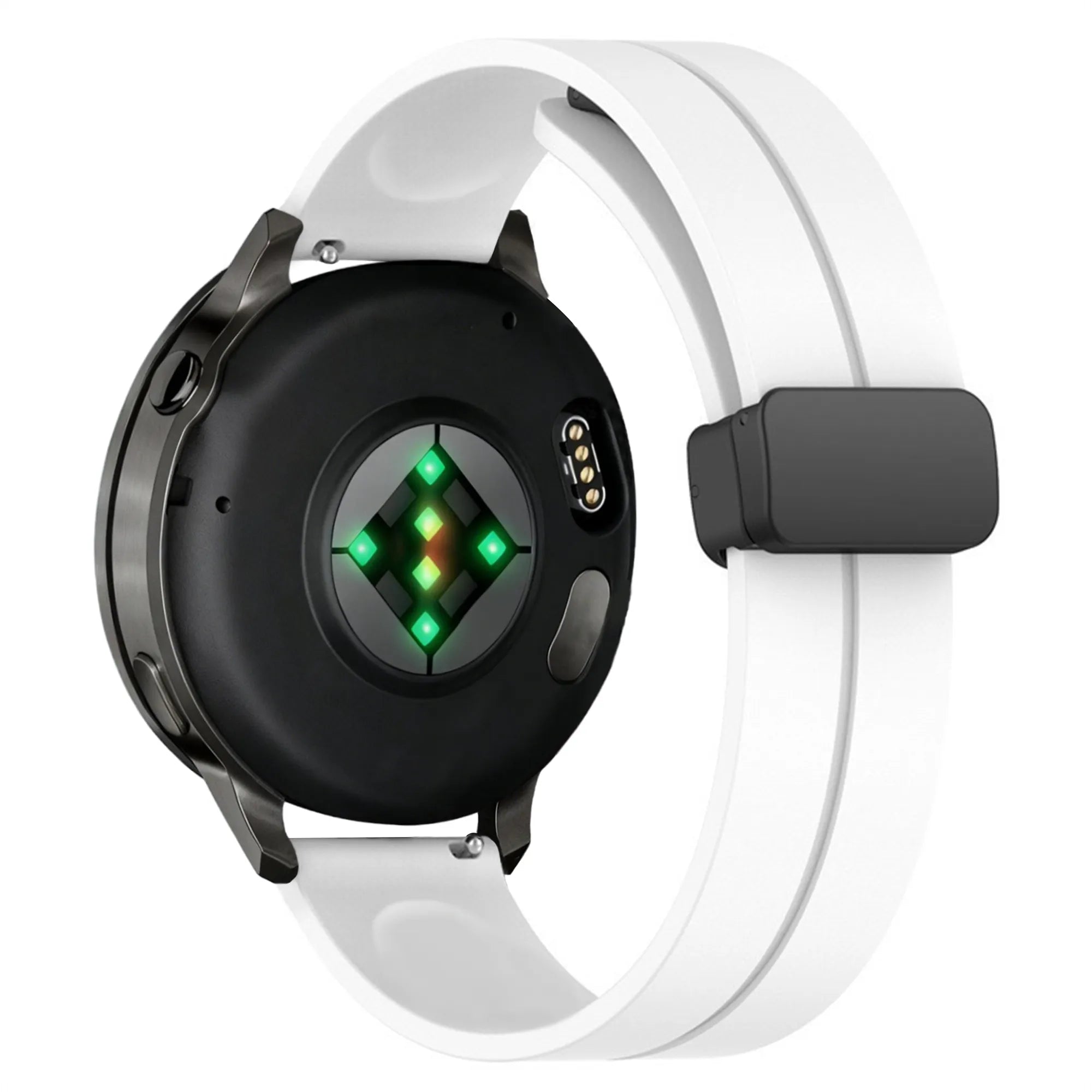D-Buckle Silicone Strap, white, on a watch, 3/4 rear view