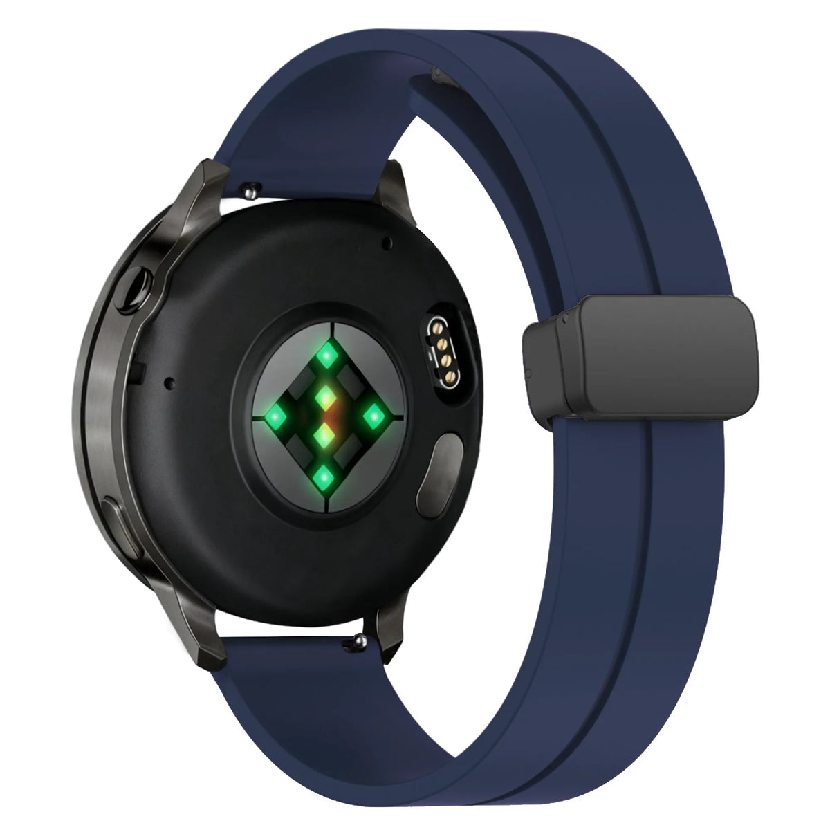 D-Buckle Silicone Strap, dark blue, on a watch, 3/4 rear view