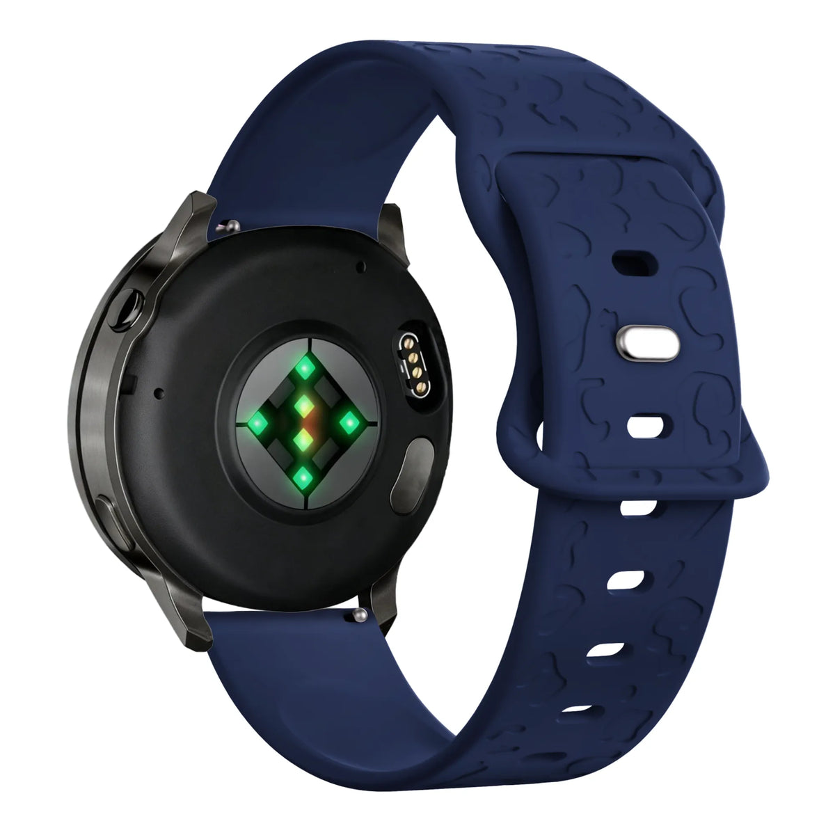 Silicone Strap 'Leopard', dark blue, on a watch, 3/4 rear view