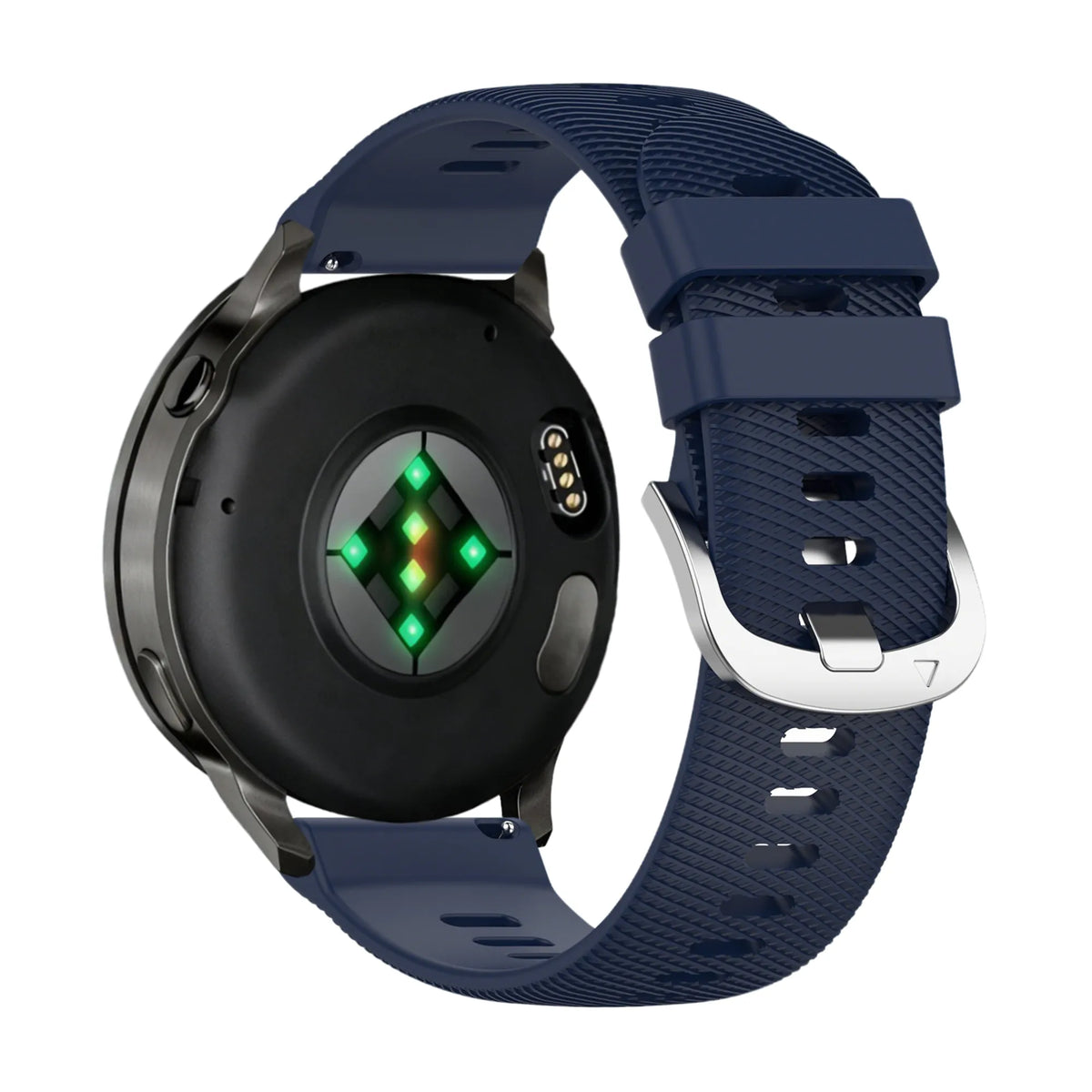 Silicone Strap 'Deluxe', dark blue, on a watch, 3/4 rear view