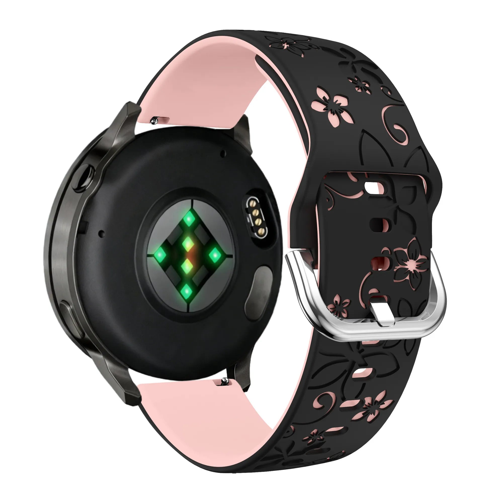 Bandz Correa silicona 'Flores' Garmin Forerunner 265s (negro/rosa claro)