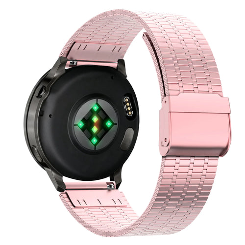 Adjustable Steel Strap, pink, on a watch, 3/4 rear view