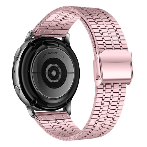 Fine Steel Strap, pink, on a watch, 3/4 rear view