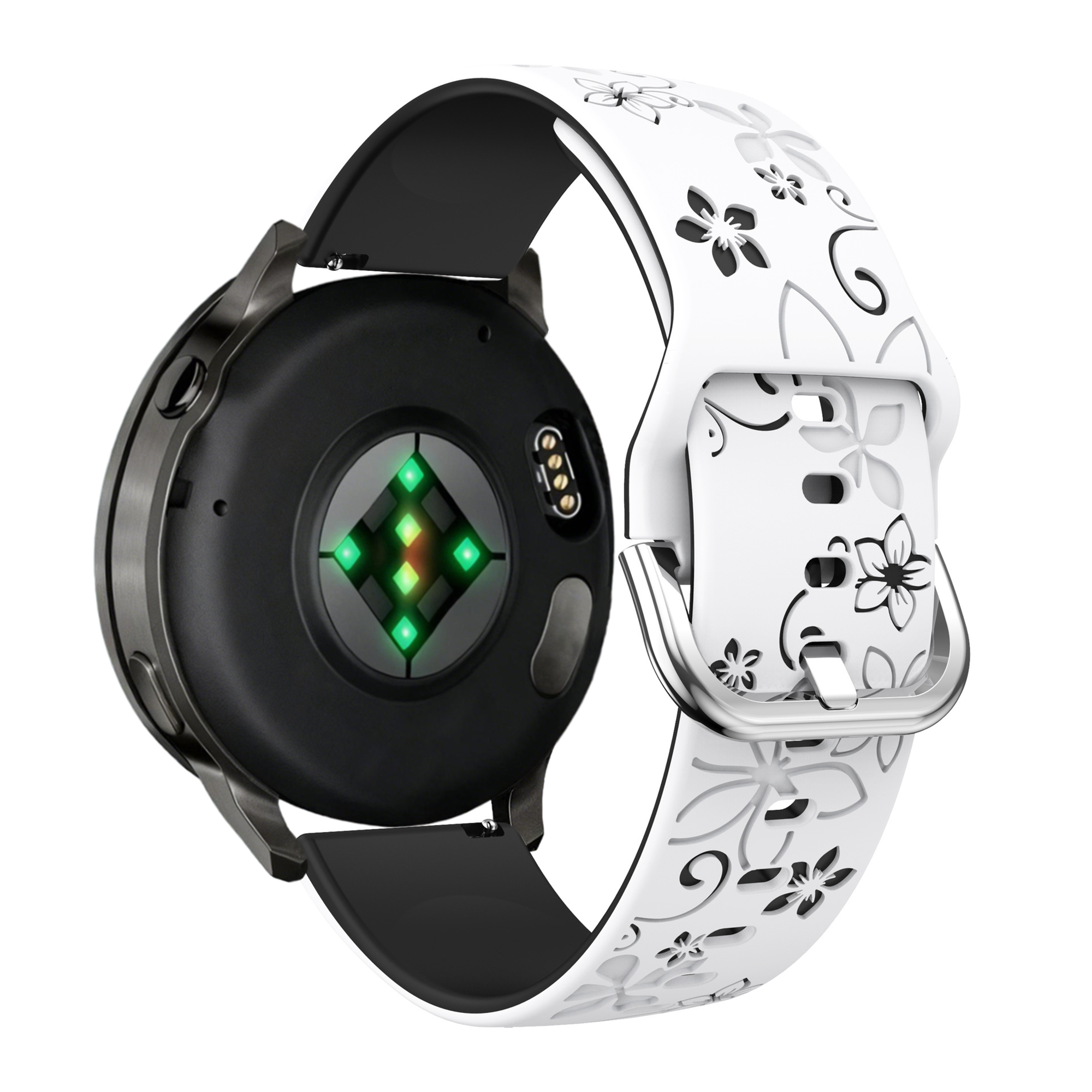 Bandz Garmin Forerunner 265s Silikonarmband 'Flowers' (Weiß/Schwarz)