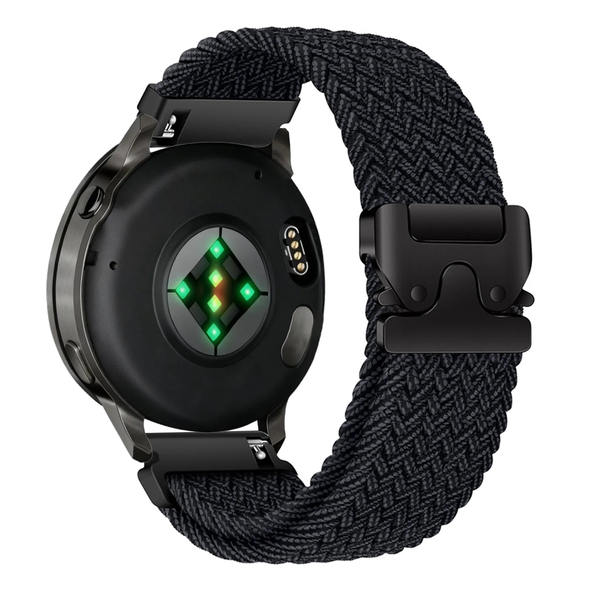 Nylon Braided Strap 'Parachute', graphite, on a watch, 3/4 rear view