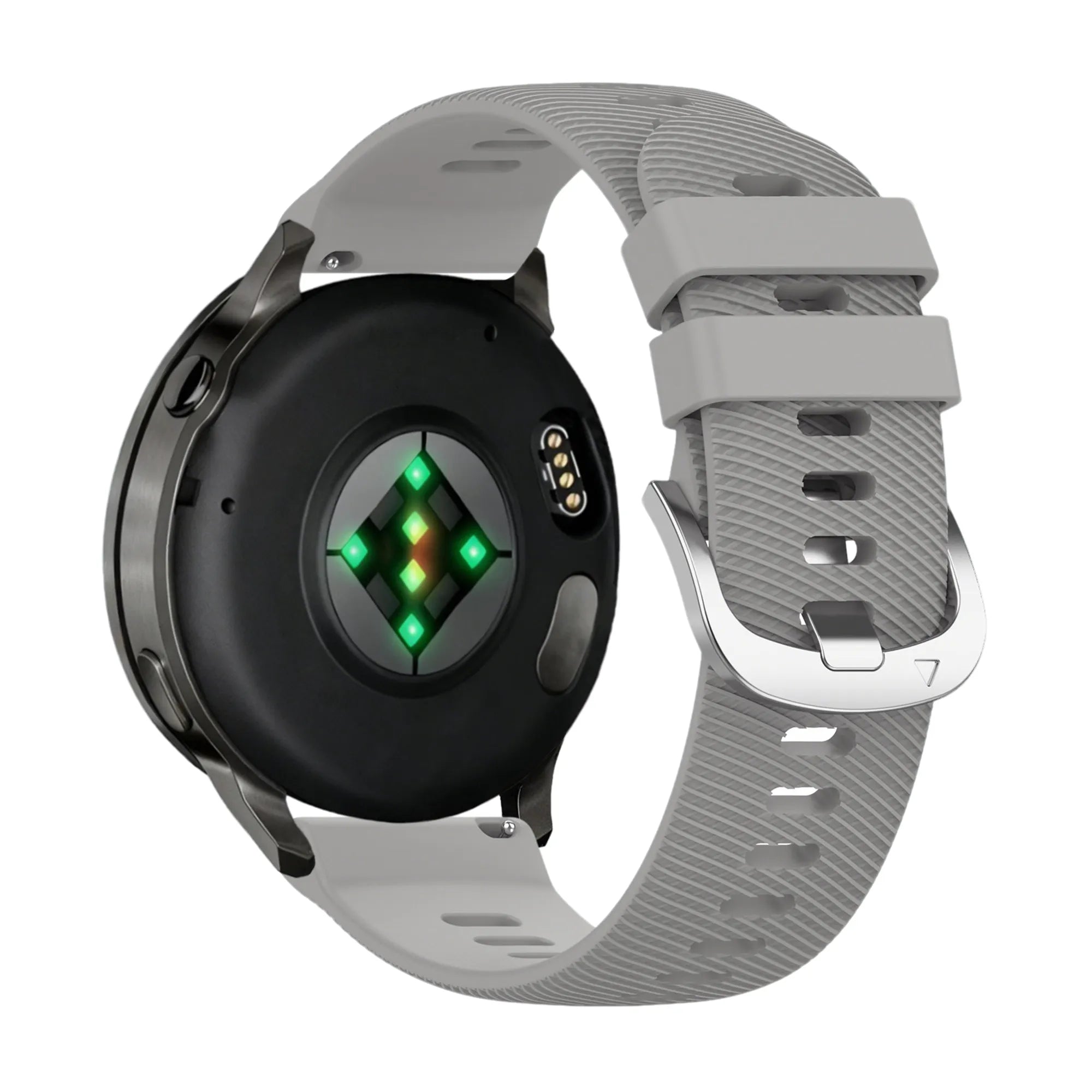 Silicone Strap 'Deluxe', grey, on a watch, 3/4 rear view