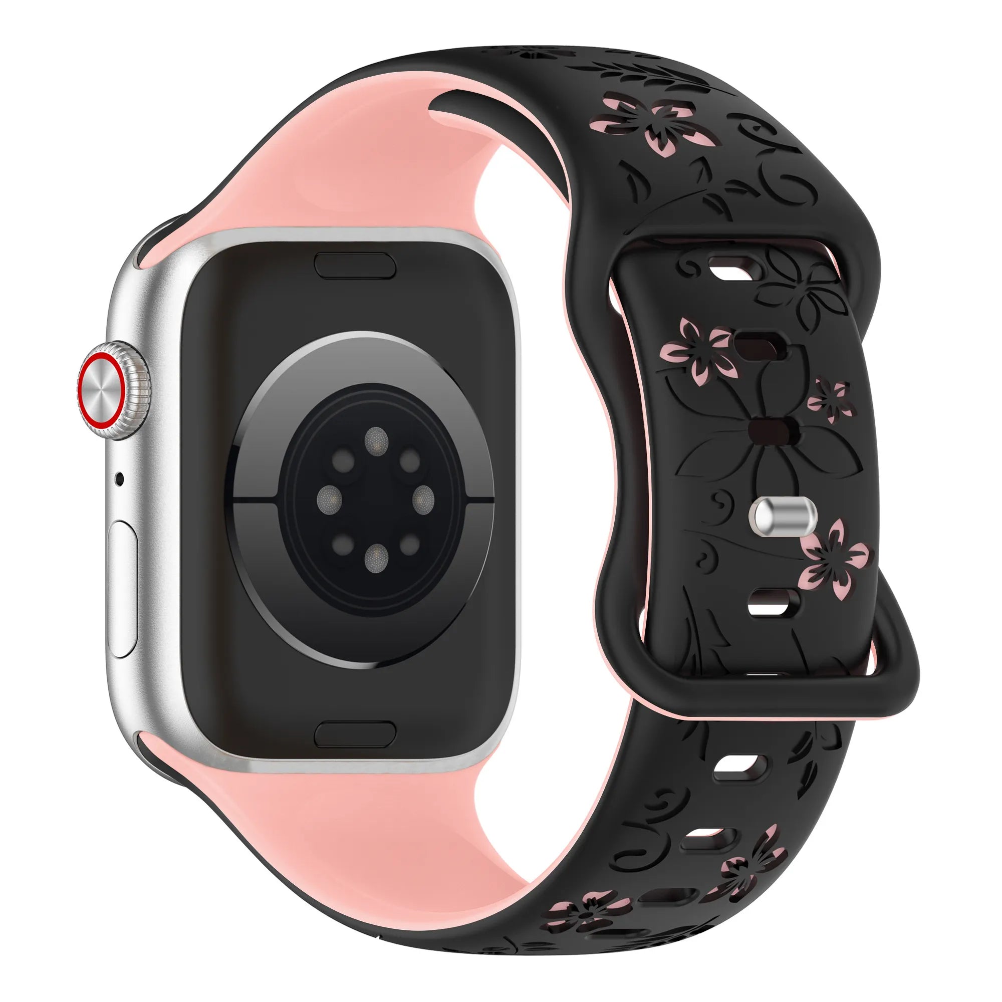 Apple Watch Flower Silikonarmband (Schwarz/Rosa)