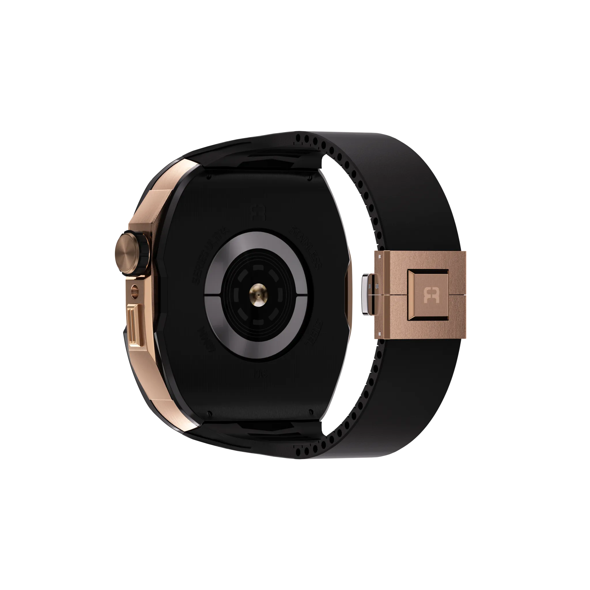 Reqior Apple Watch 45mm Case with Rubber Strap (Black/Rose Gold)